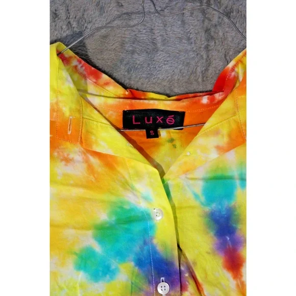 Luxe Artisan Hand Dyed Rainbow Tie-Dye Asymmetric Hem Dress Size Small - Picture 12 of 14